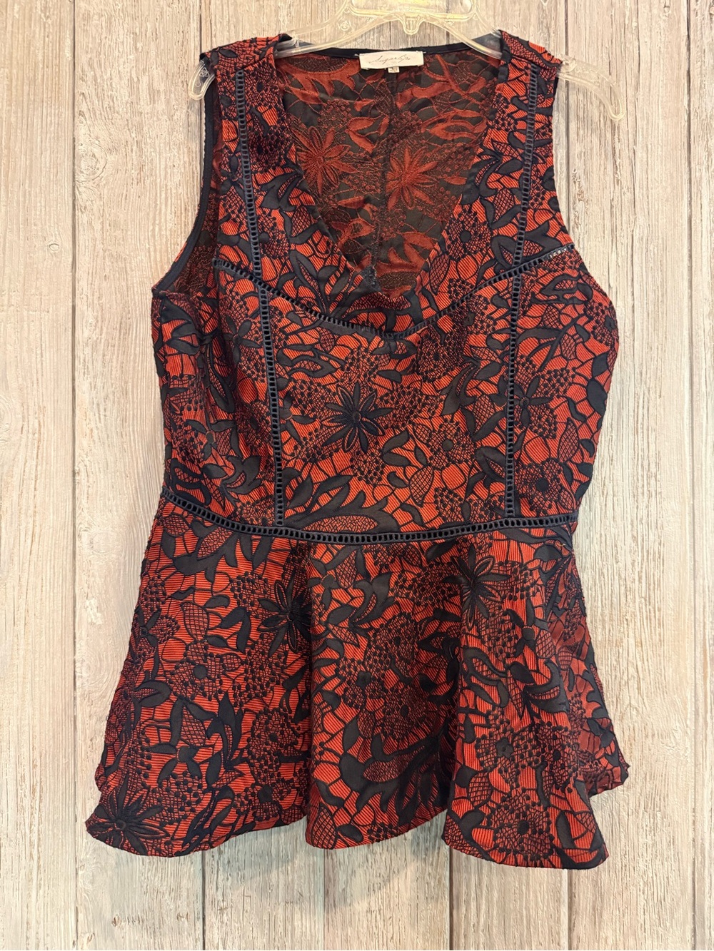 Sugarlips Red & Blue Lace-Overlay Peplum Tank Top